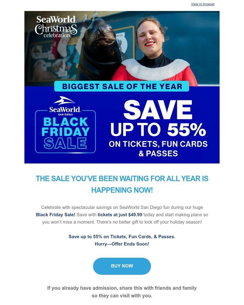 Screenshot of email sent to a Sea World Newsletter subscriber