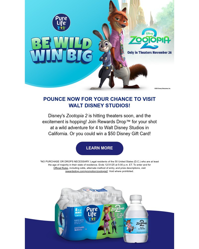 Screenshot of email sent to a Pure Life Newsletter subscriber