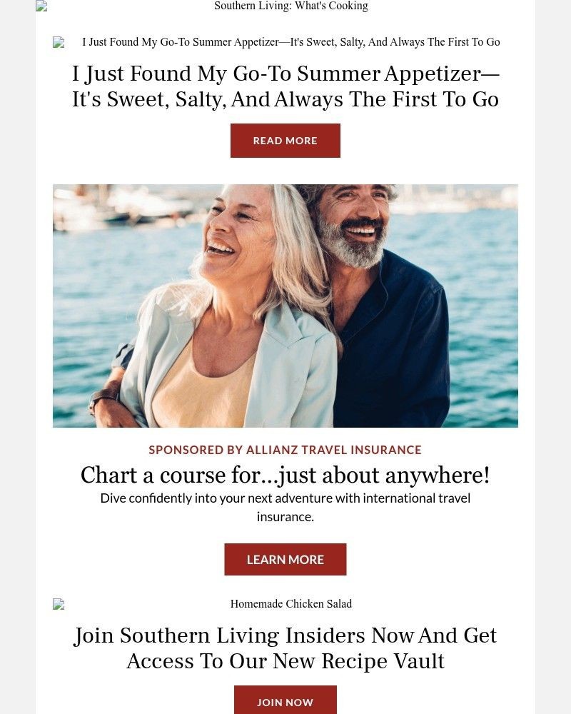 Screenshot of email sent to a Southern Living Newsletter subscriber