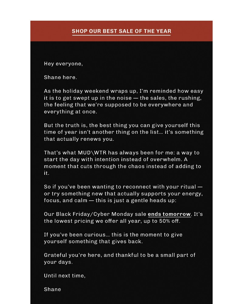 Screenshot of email sent to a MUD/WTR Newsletter subscriber