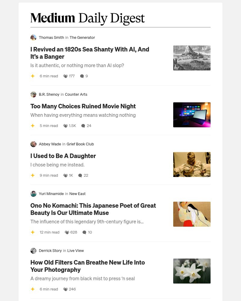 Screenshot of email sent to a Medium Registered user