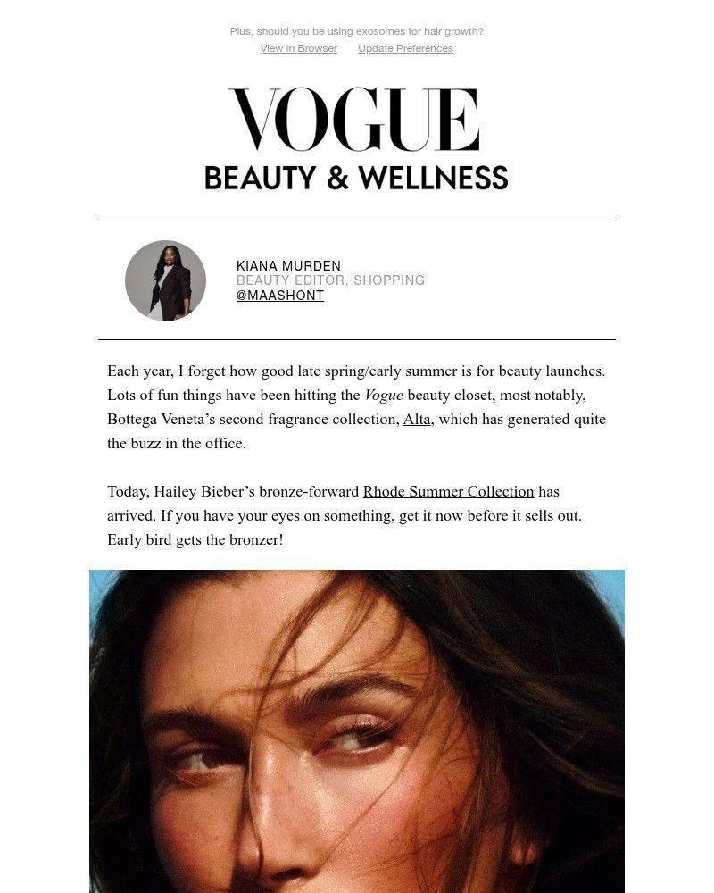 Screenshot of email sent to a Vogue Newsletter subscriber