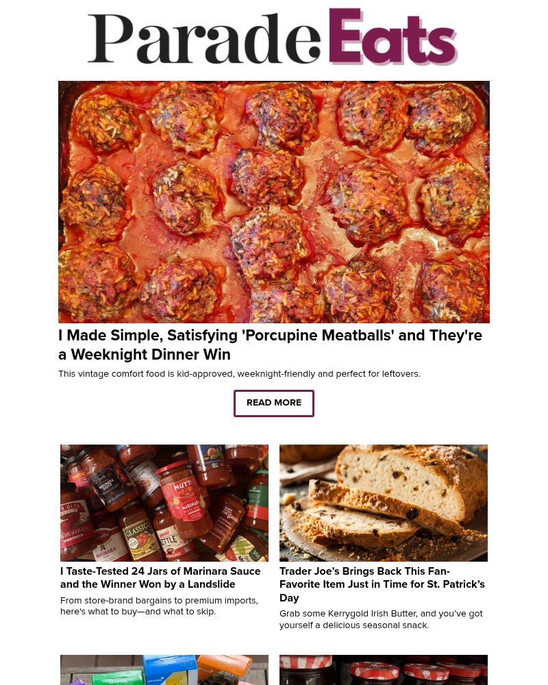 Screenshot of email sent to a Parade Newsletter subscriber