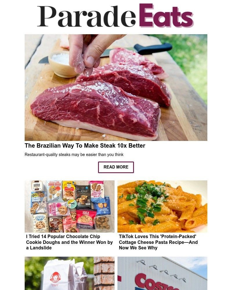 Screenshot of email sent to a Parade Newsletter subscriber