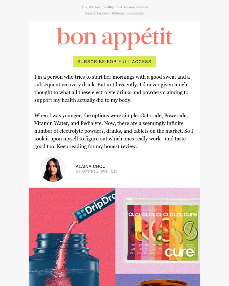 Screenshot of email sent to a Bon Appétit Newsletter subscriber
