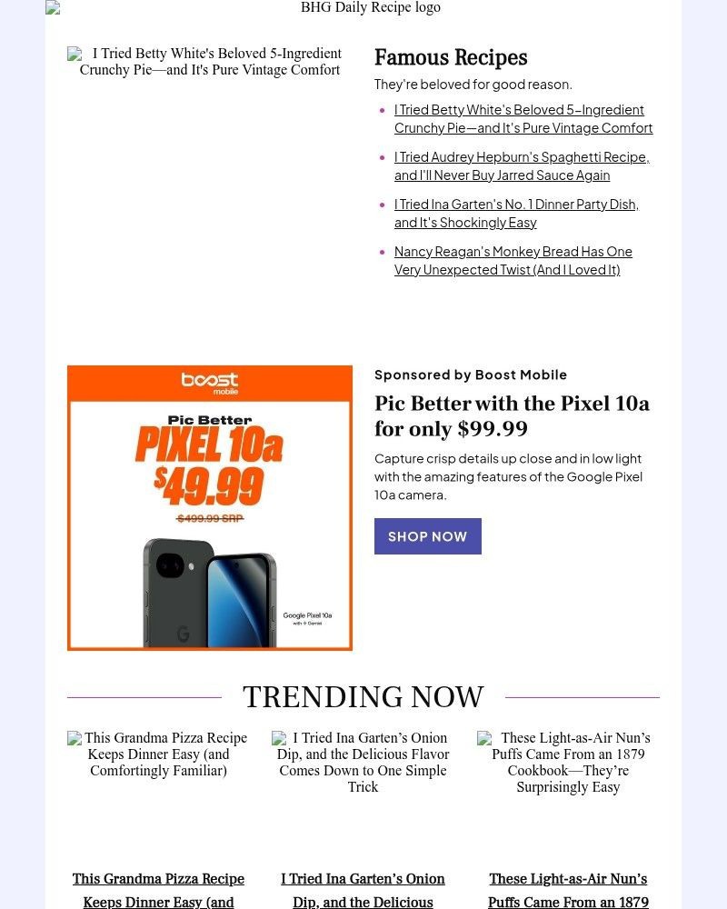 Screenshot of email sent to a Better Homes and Gardens Newsletter subscriber