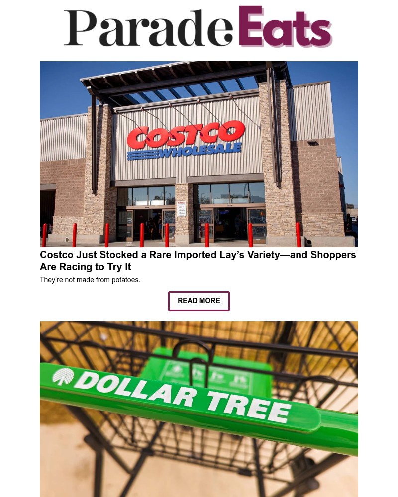 Screenshot of email sent to a Parade Newsletter subscriber