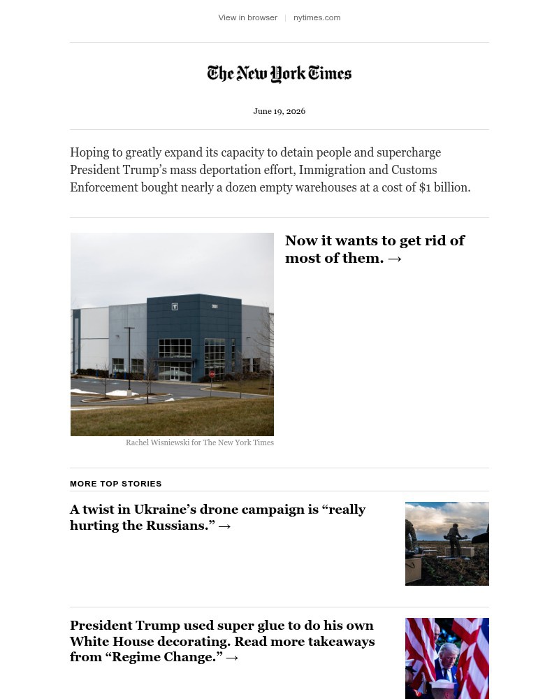 Screenshot of email sent to a The New York Times Customer