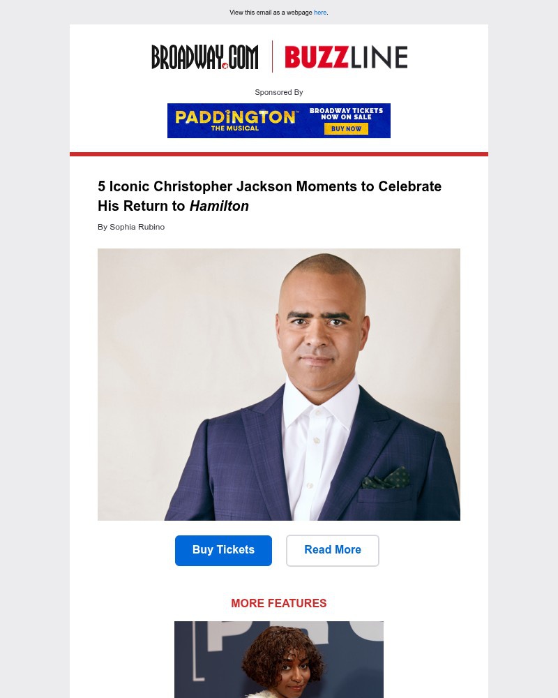 Screenshot of email sent to a Broadway NYC Newsletter subscriber
