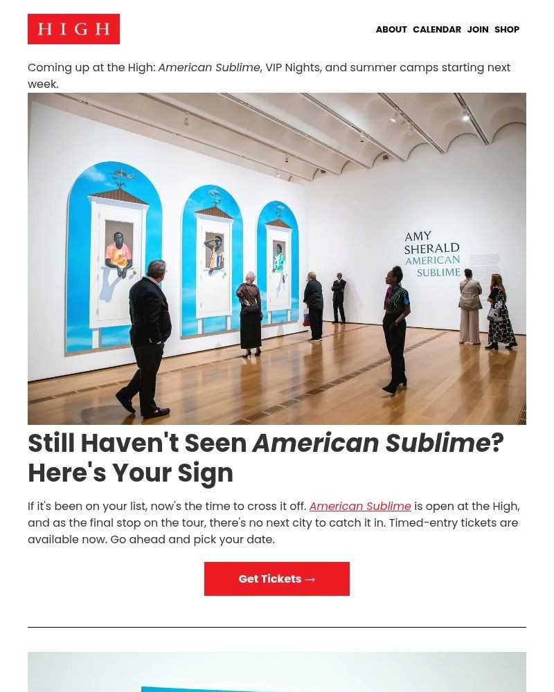 Screenshot of email sent to a High Museum of Art Newsletter subscriber