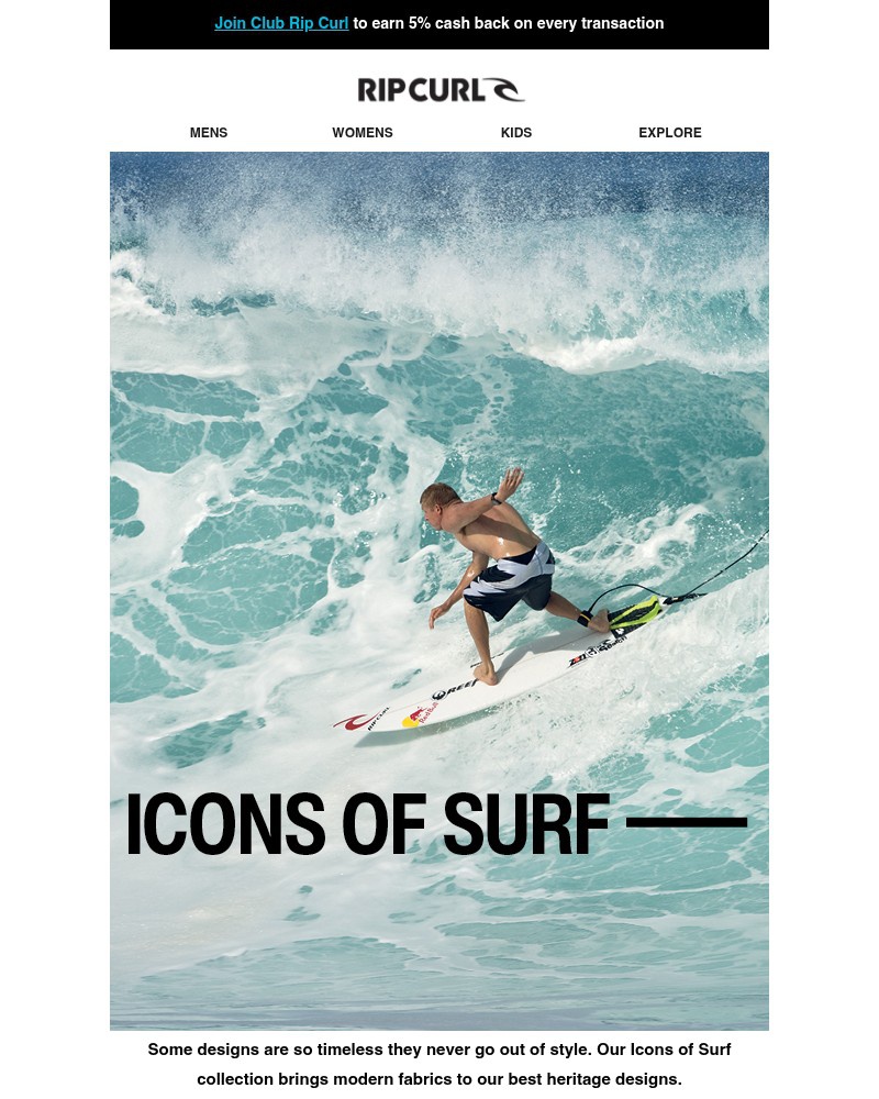 Screenshot of email sent to a Ripcurl Newsletter subscriber
