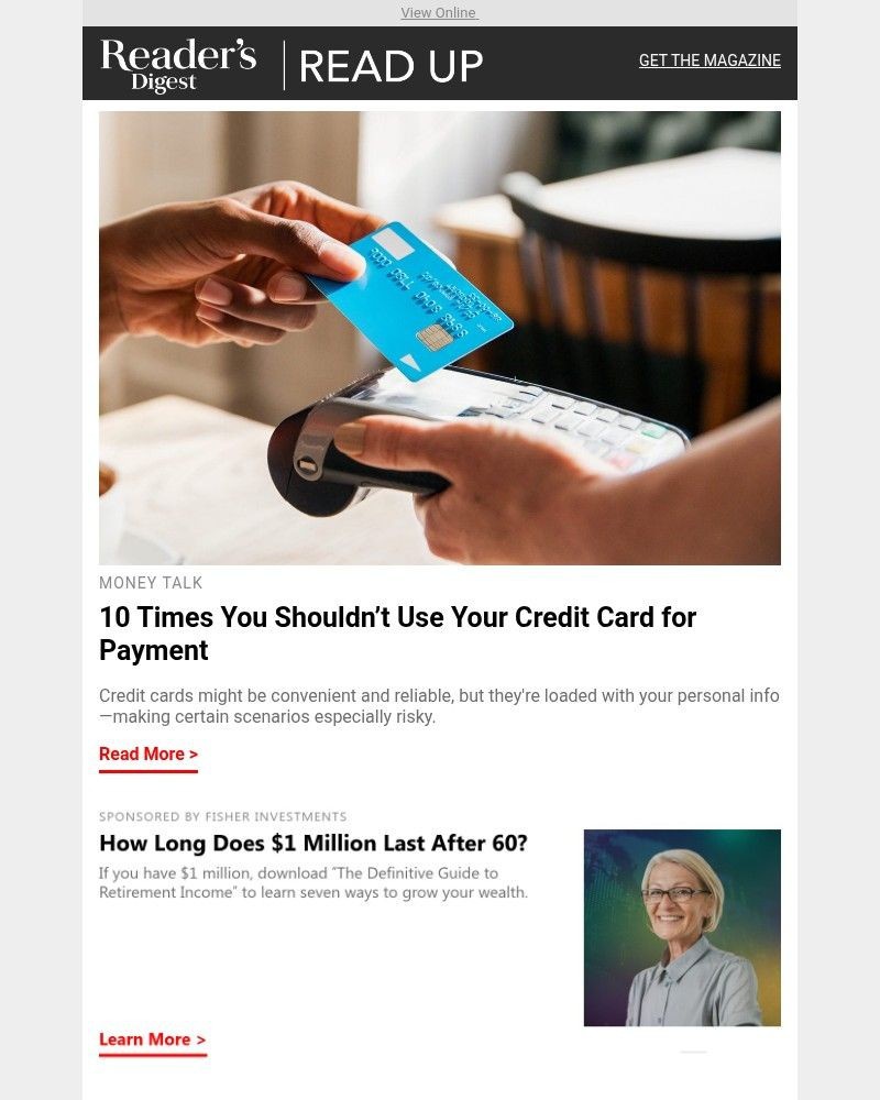 Screenshot of email sent to a Reader’s Digest Newsletter subscriber