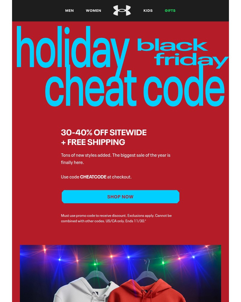 Screenshot of email sent to a Under Armour Newsletter subscriber