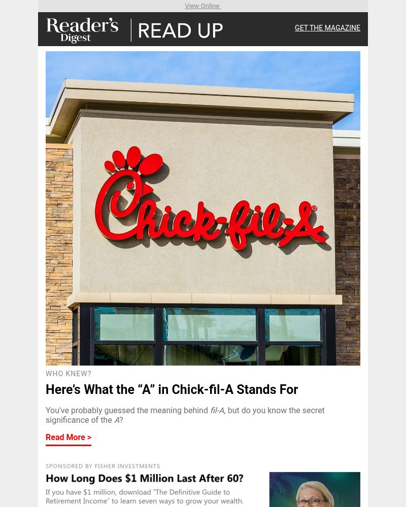 Screenshot of email sent to a Reader’s Digest Newsletter subscriber