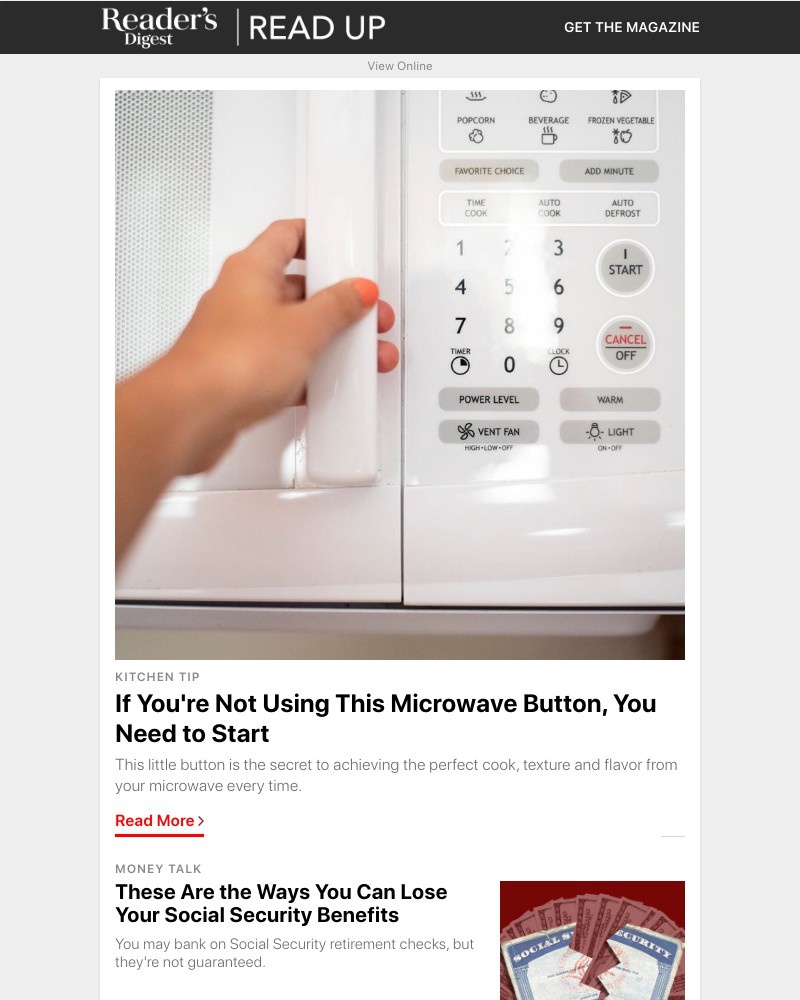 Screenshot of email sent to a Reader’s Digest Newsletter subscriber