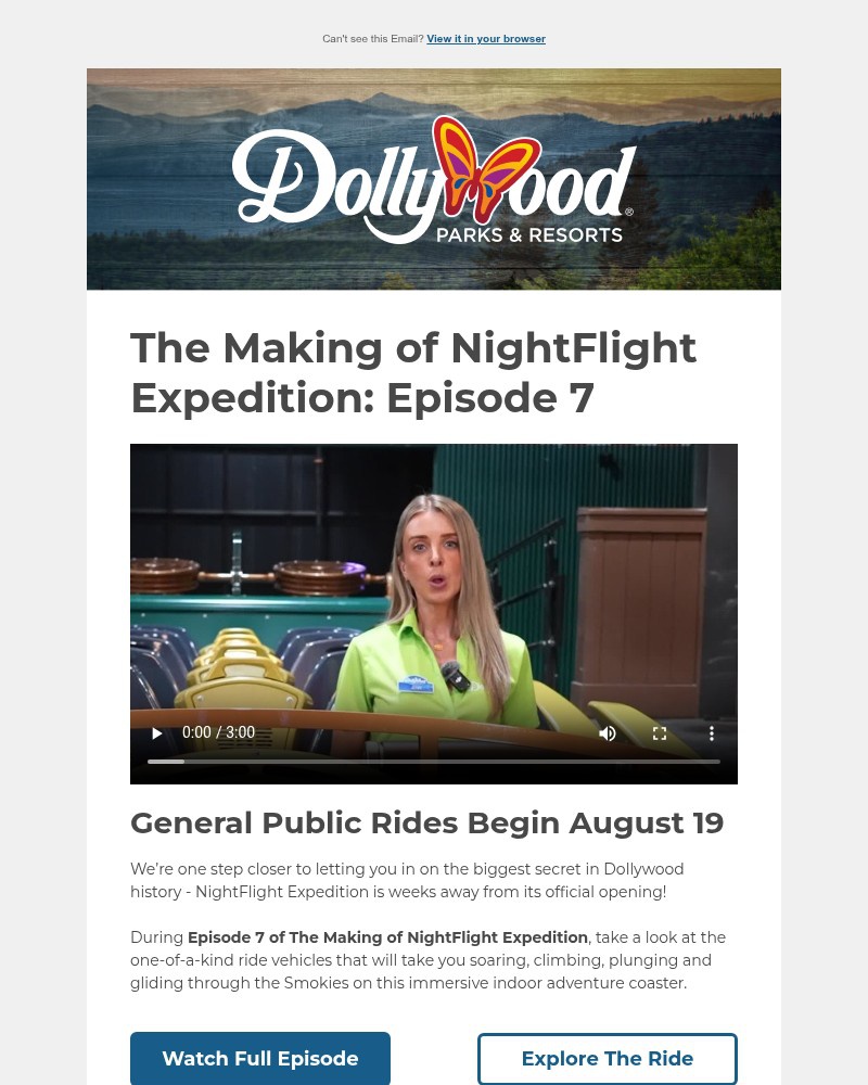 Screenshot of email sent to a Dollywood Newsletter subscriber