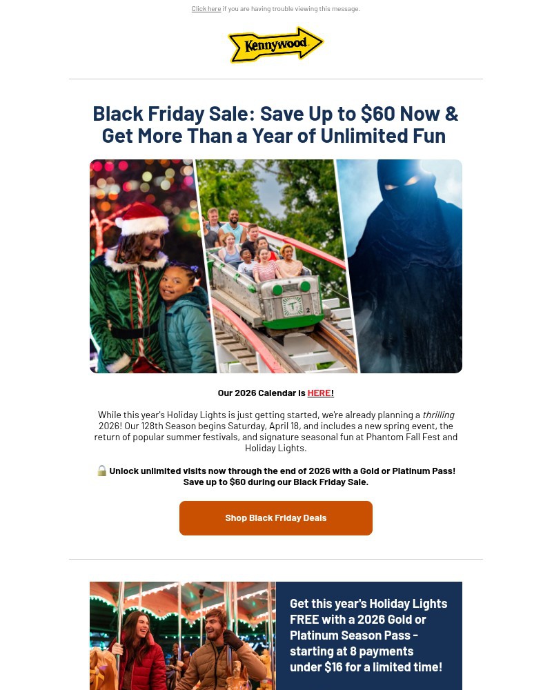 Screenshot of email sent to a Kennywood Newsletter subscriber