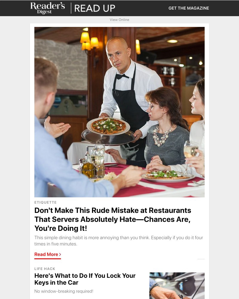 Screenshot of email sent to a Reader’s Digest Newsletter subscriber