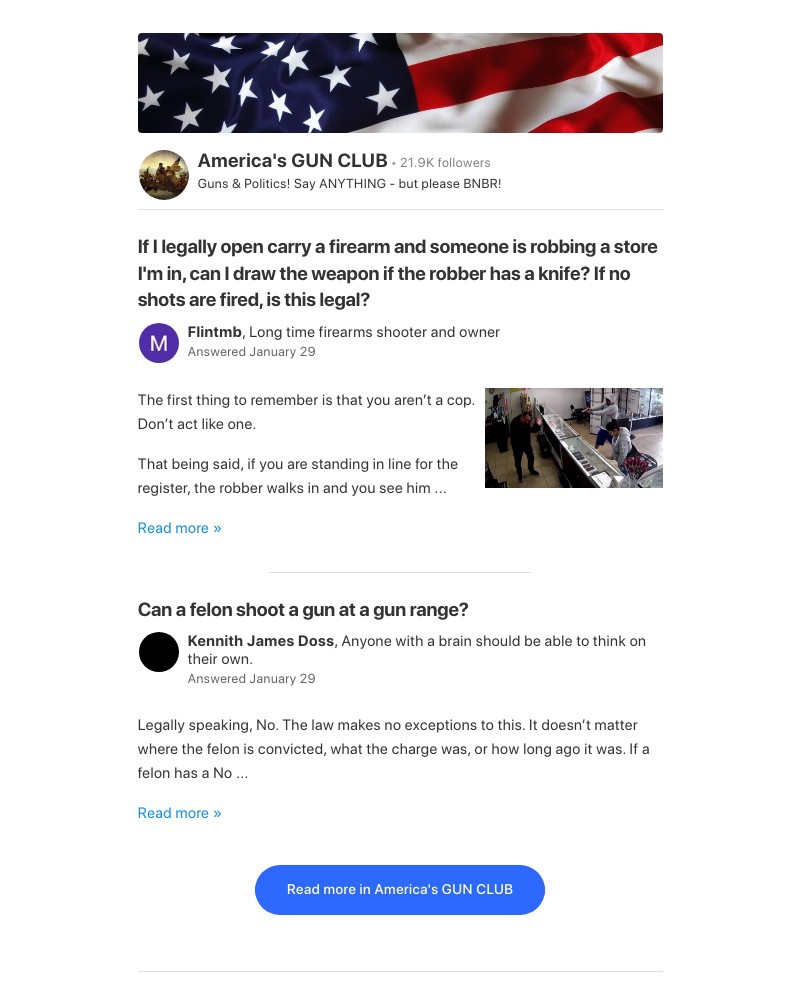 Screenshot of email sent to a Quora Registered user