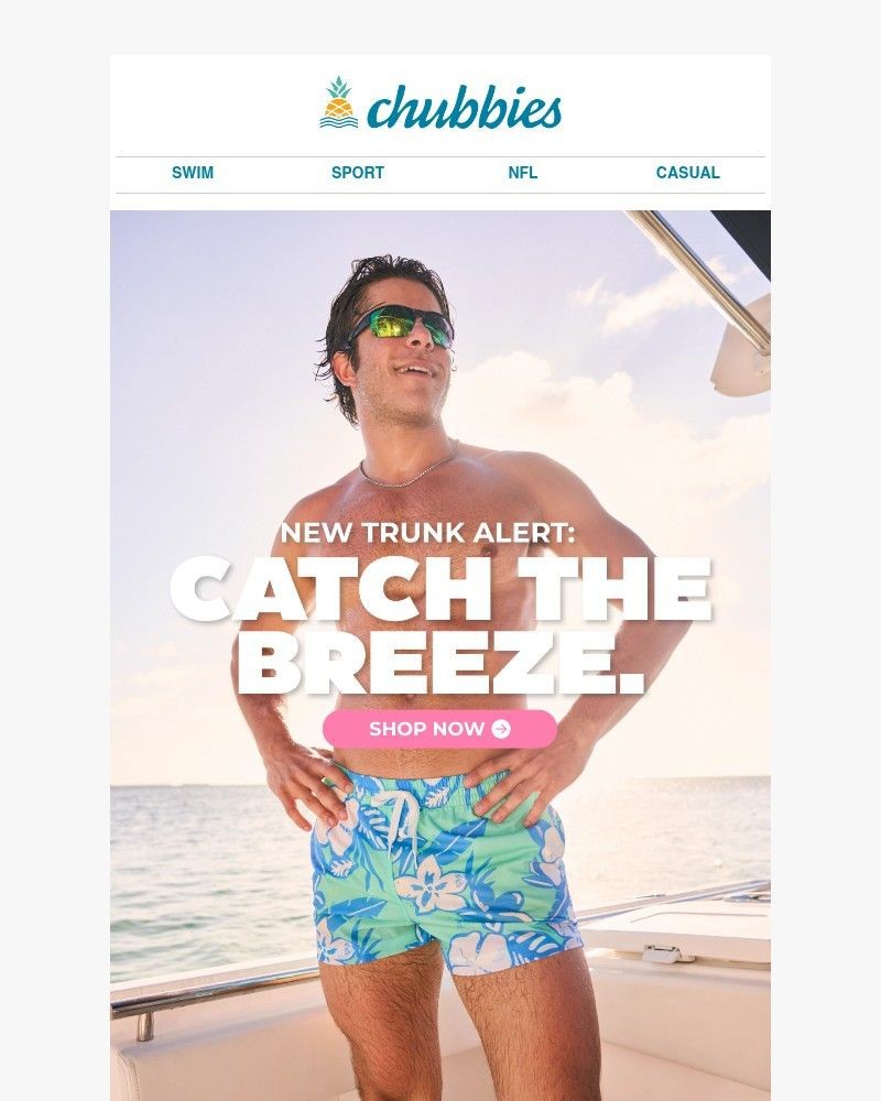 Screenshot of email sent to a Chubbies Newsletter subscriber