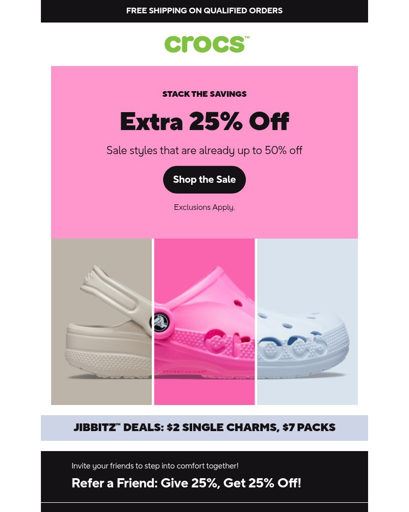 Screenshot of email sent to a Crocs Newsletter subscriber