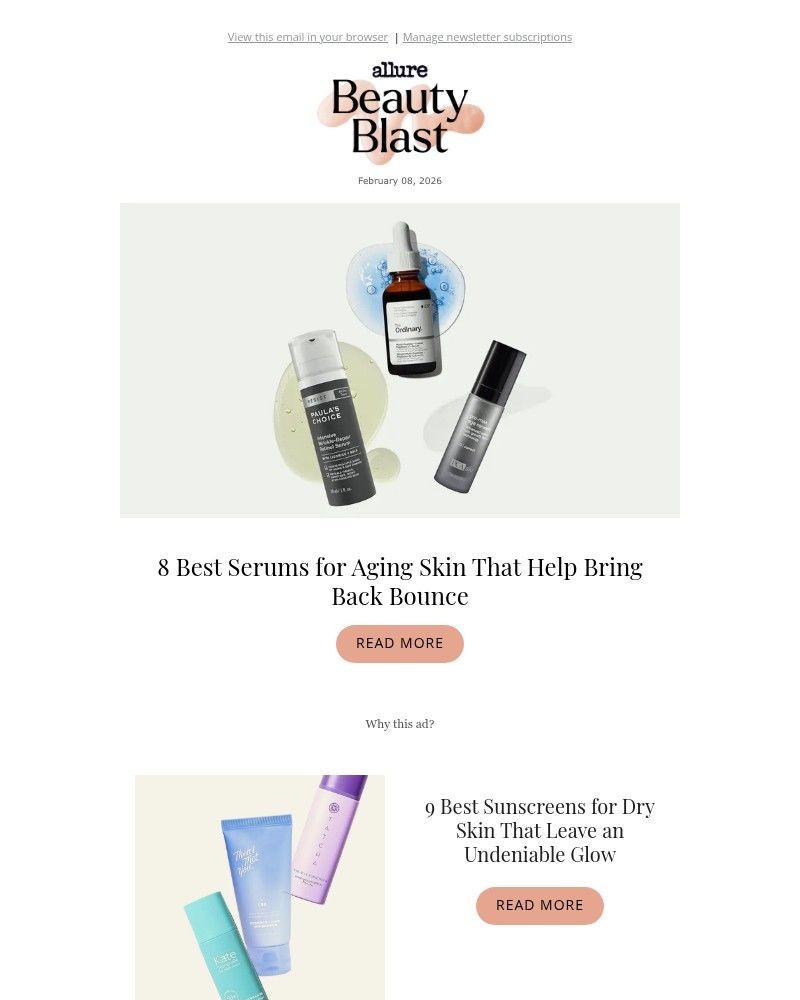 Screenshot of email sent to a allure Newsletter subscriber