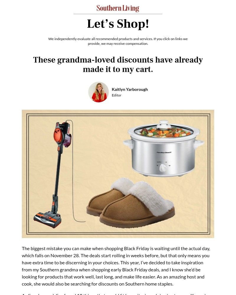 Screenshot of email sent to a Southern Living Newsletter subscriber