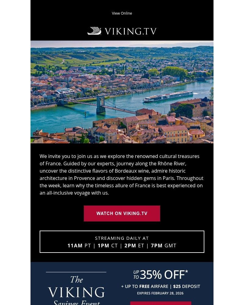 Screenshot of email sent to a Viking Cruises Newsletter subscriber