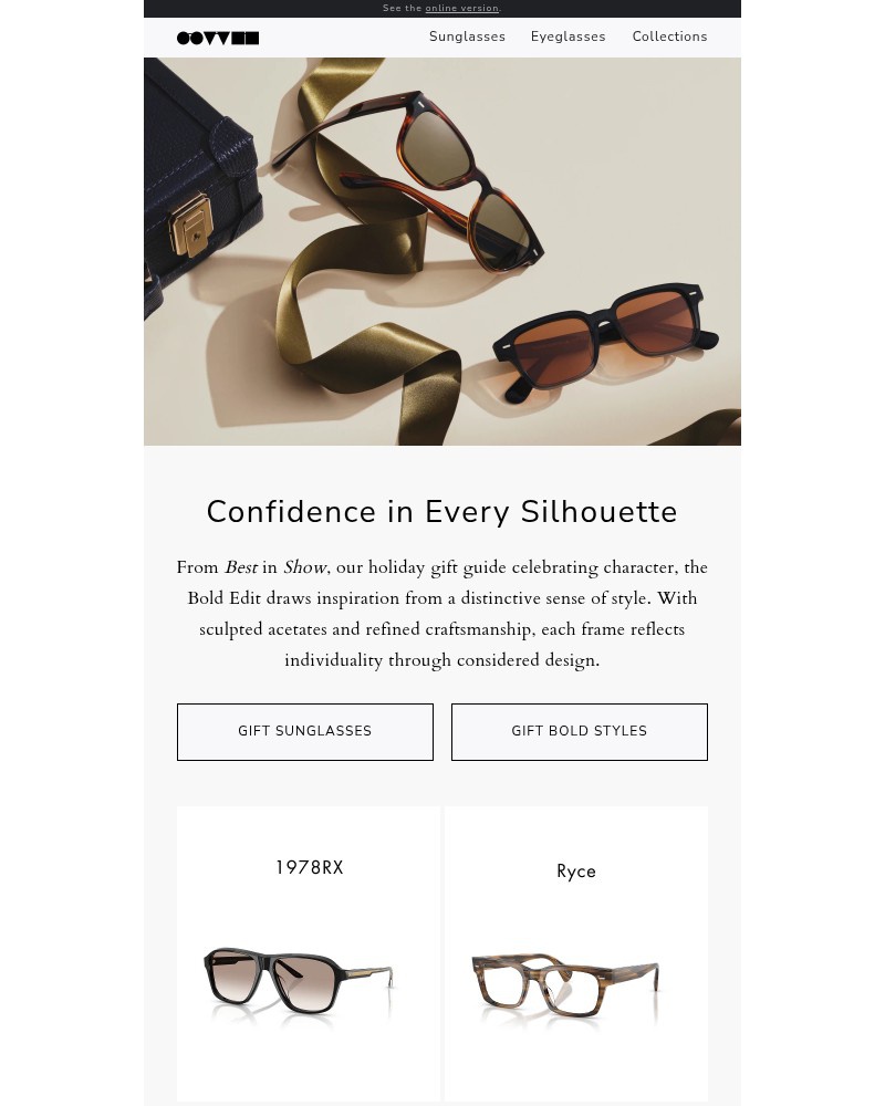 Screenshot of email sent to a Oliver Peoples Newsletter subscriber