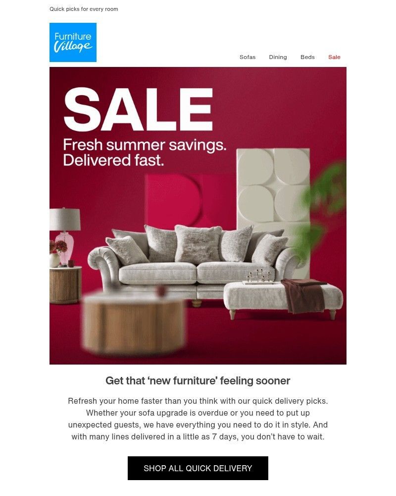 Screenshot of email sent to a Furniture Village Cart abandoner