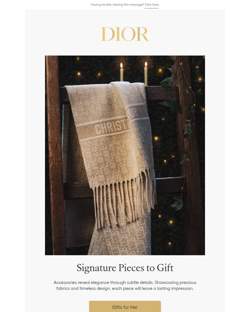 Screenshot of email sent to a Dior Newsletter subscriber