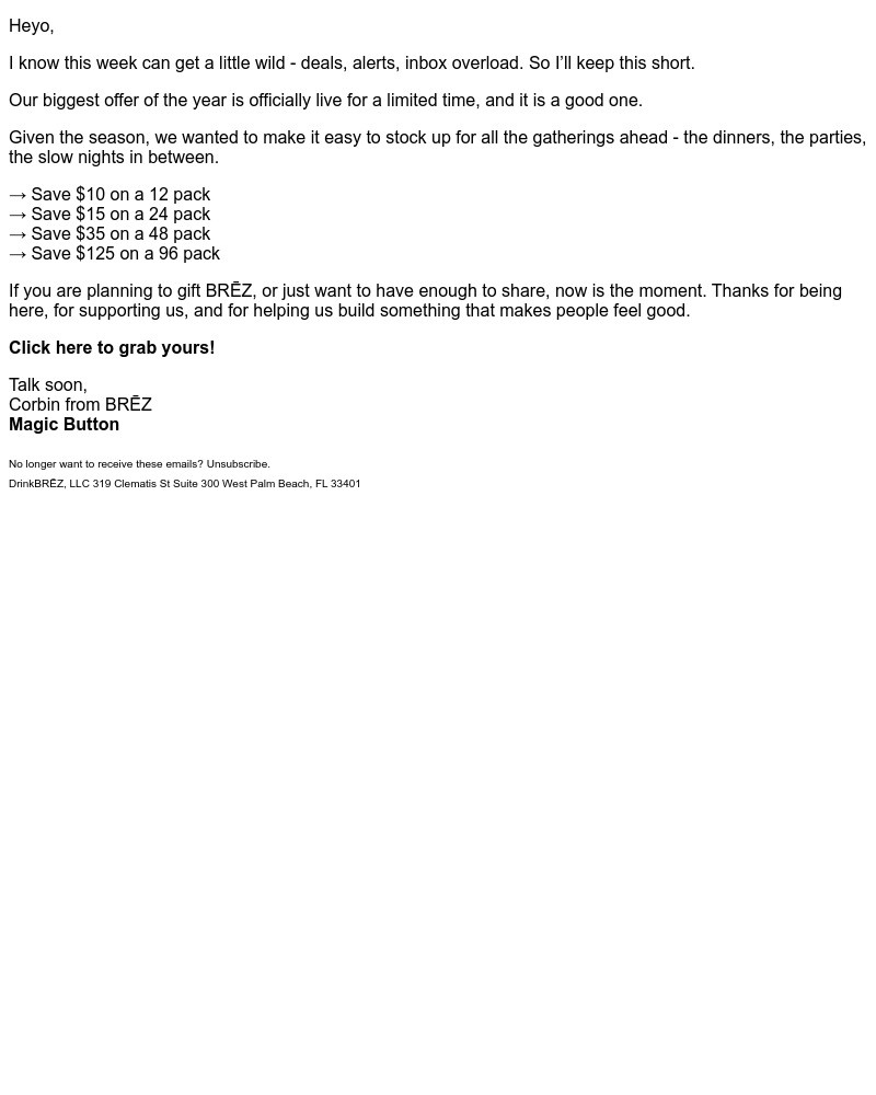 Screenshot of email sent to a Brez Newsletter subscriber