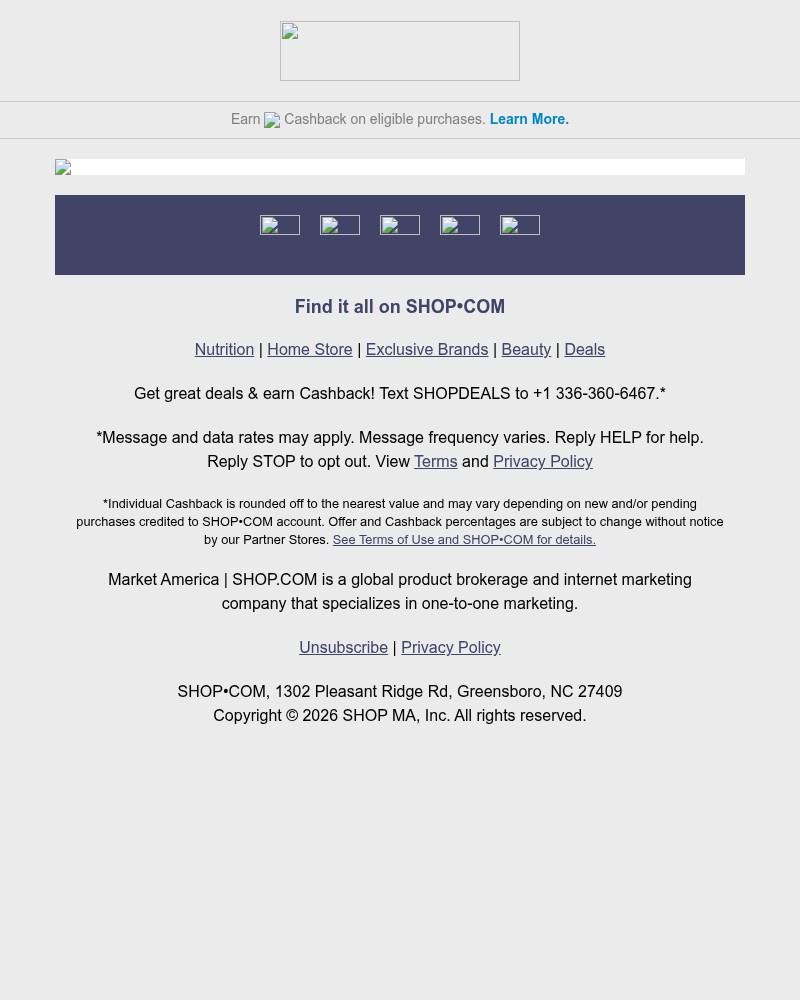 Screenshot of email sent to a Shop.com Newsletter subscriber