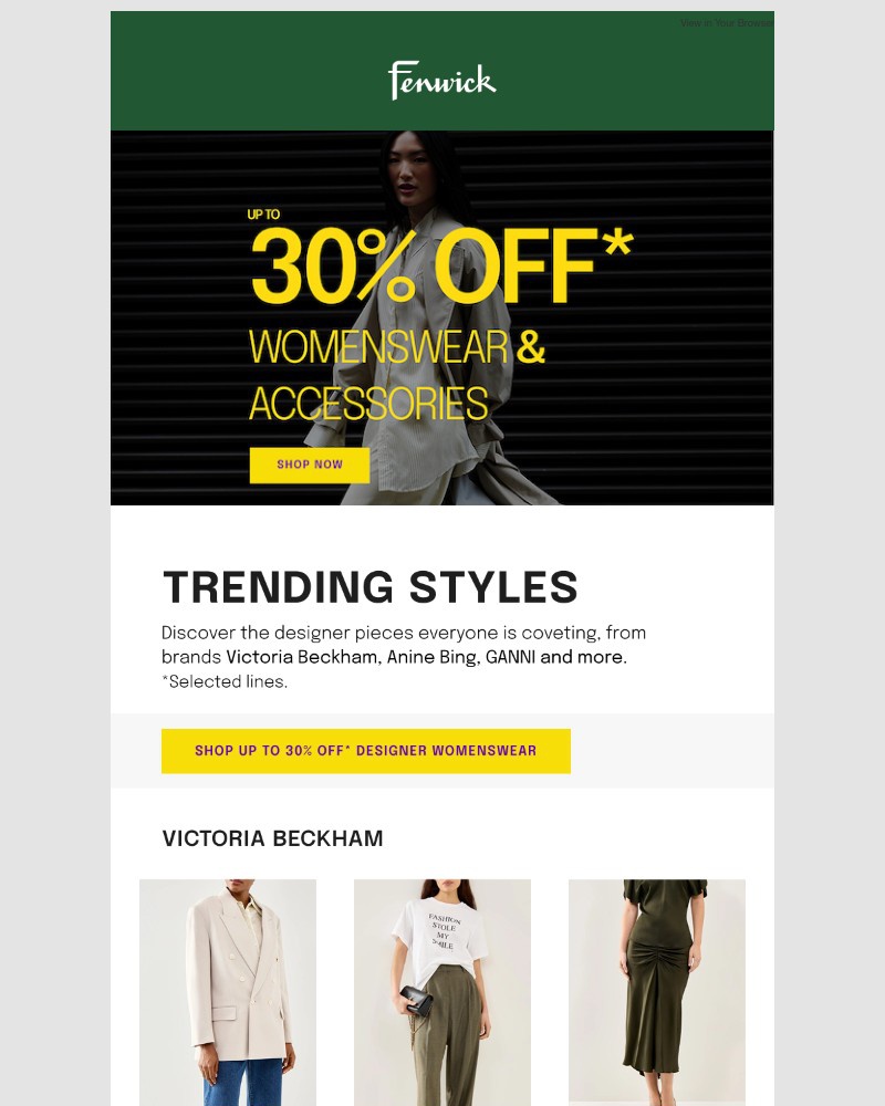 Screenshot of email sent to a Fenwick Newsletter subscriber