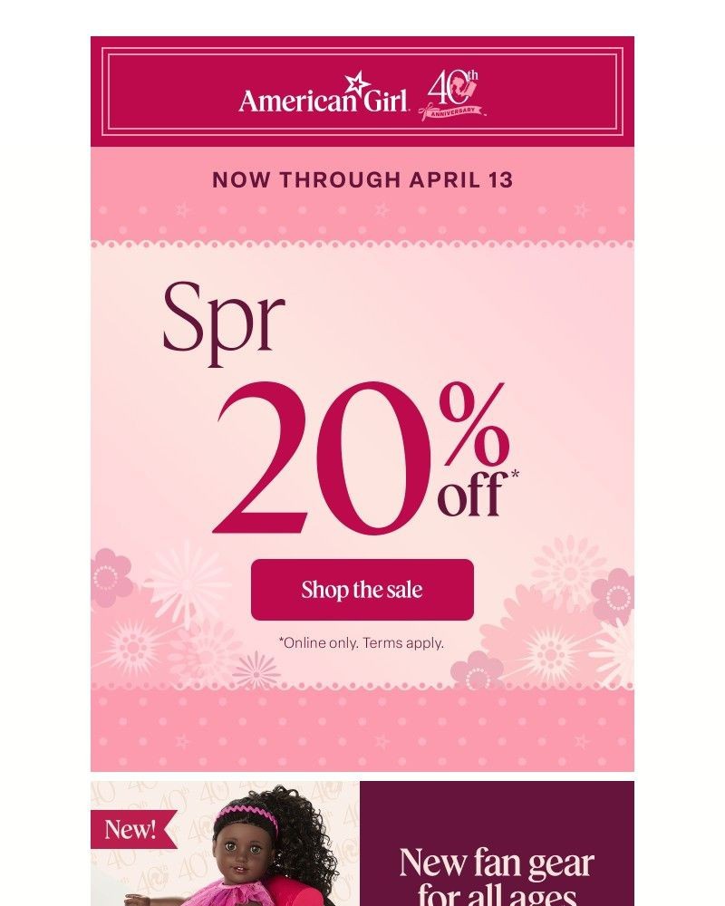 Screenshot of email sent to a American Girl Newsletter subscriber