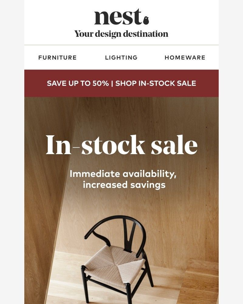 Screenshot of email sent to a Nest Furniture Cart abandoner