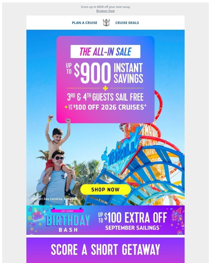 Screenshot of email sent to a Royal Caribbean Cruises Newsletter subscriber