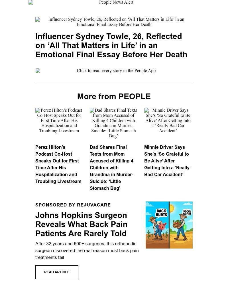 Screenshot of email sent to a People Newsletter subscriber