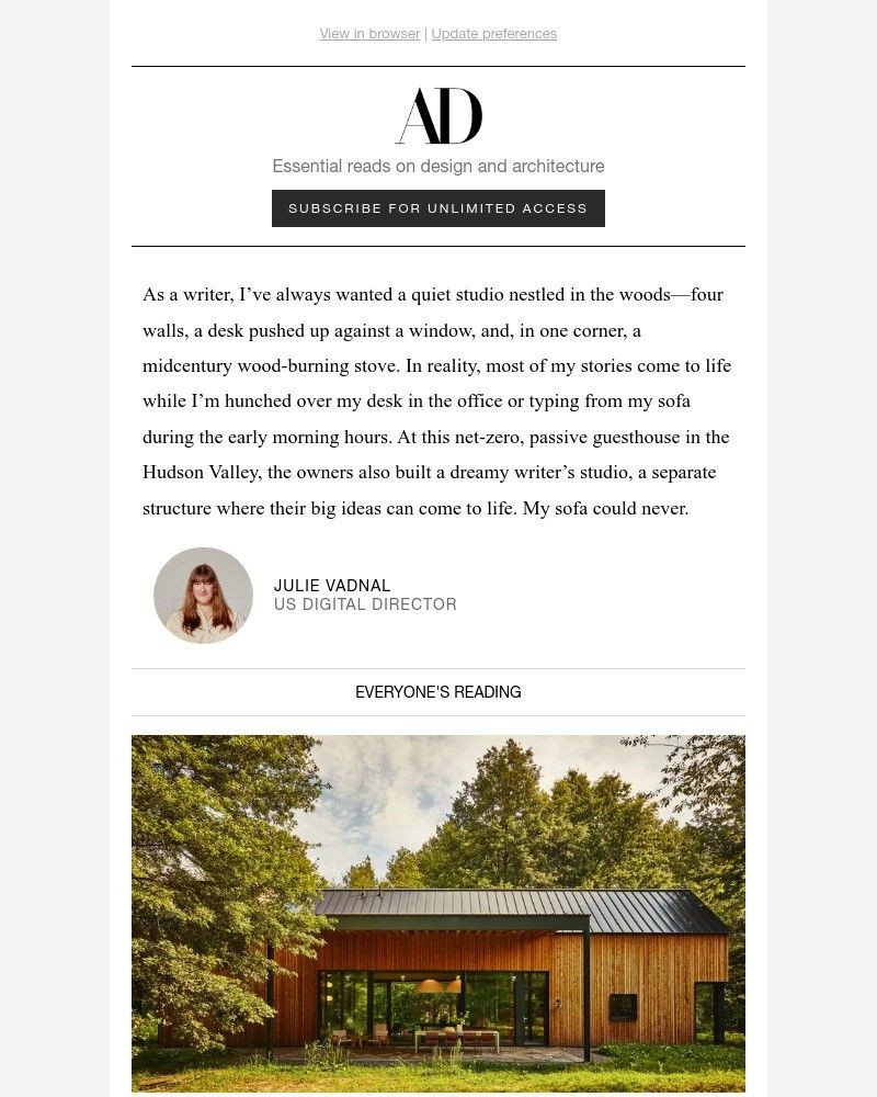 Screenshot of email sent to a Architectural Digest Newsletter subscriber