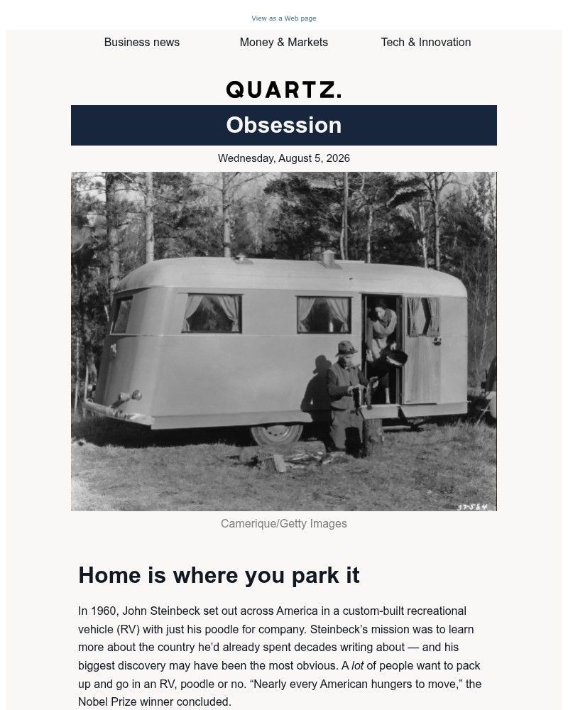 Screenshot of email sent to a Quartz Newsletter subscriber