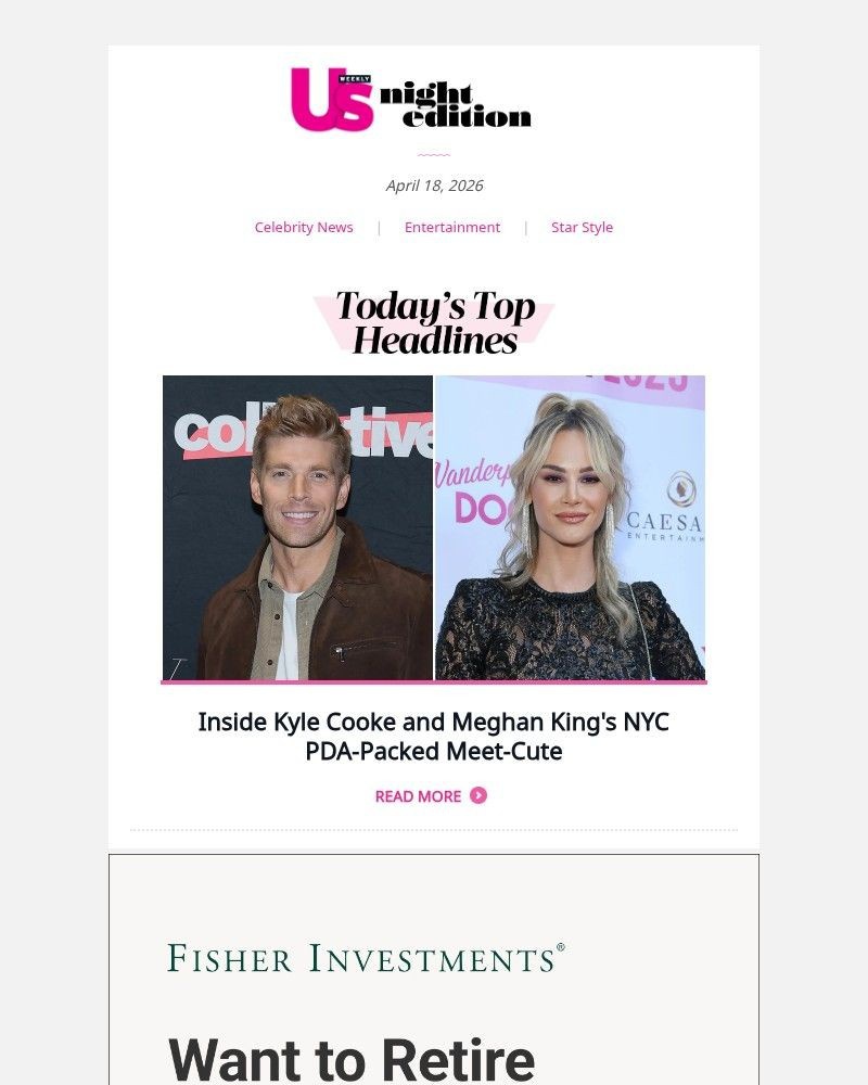 Screenshot of email sent to a Us Weekly Newsletter subscriber