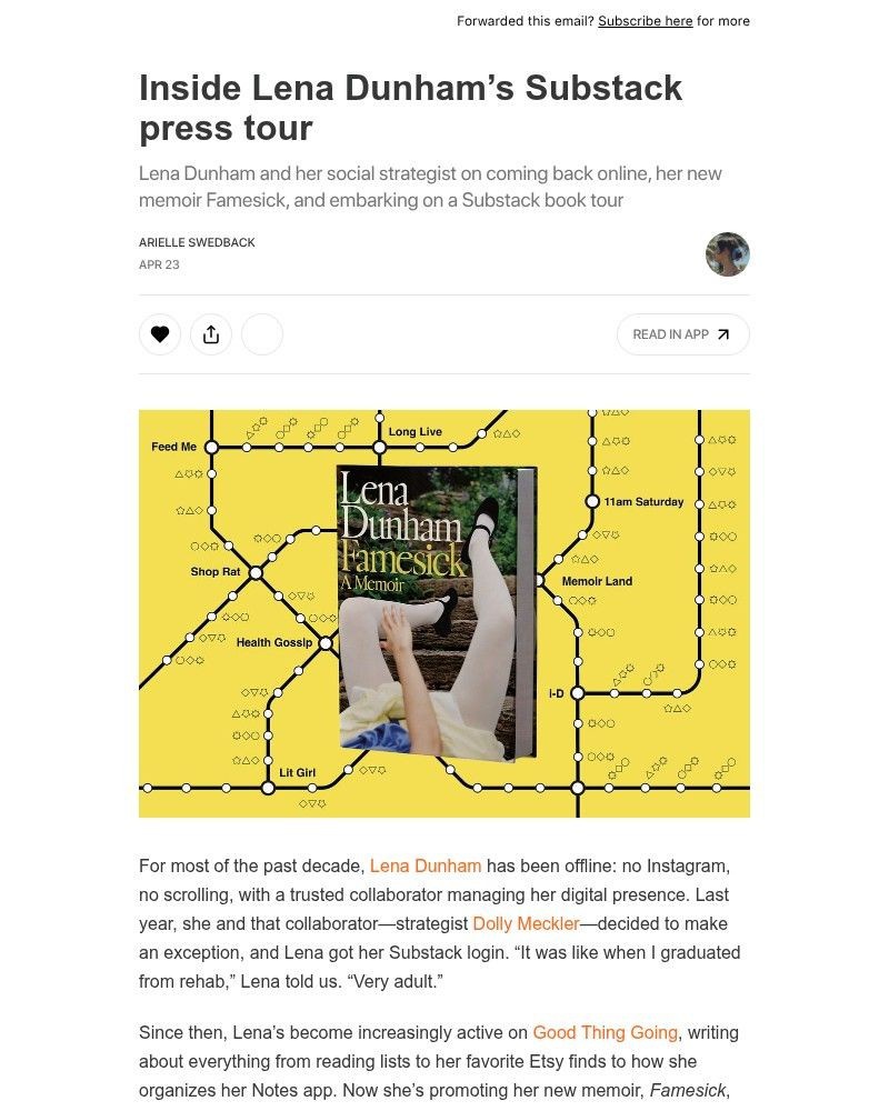Screenshot of email sent to a Substack Registered user
