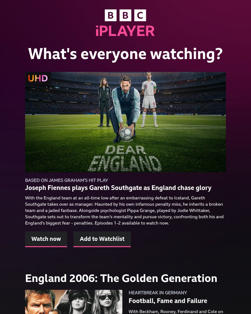 Screenshot of email sent to a BBC iPlayer Registered user