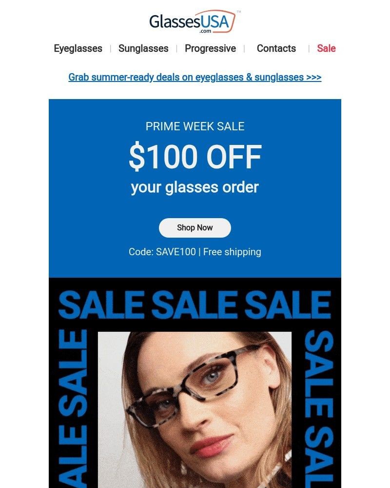 Screenshot of email sent to a Glasses USA Newsletter subscriber