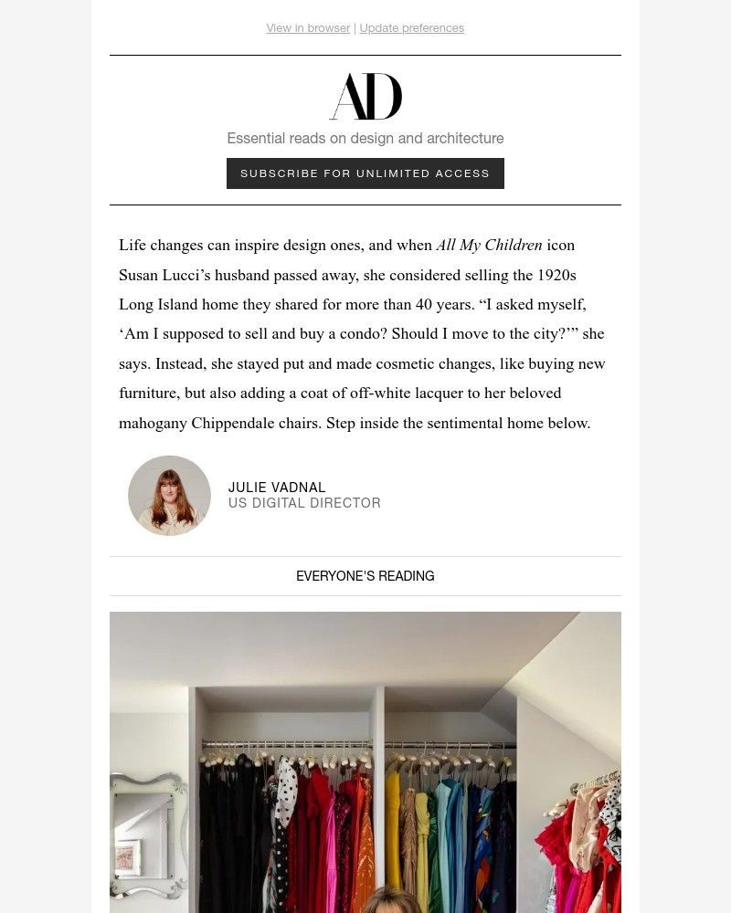 Screenshot of email sent to a Architectural Digest Newsletter subscriber