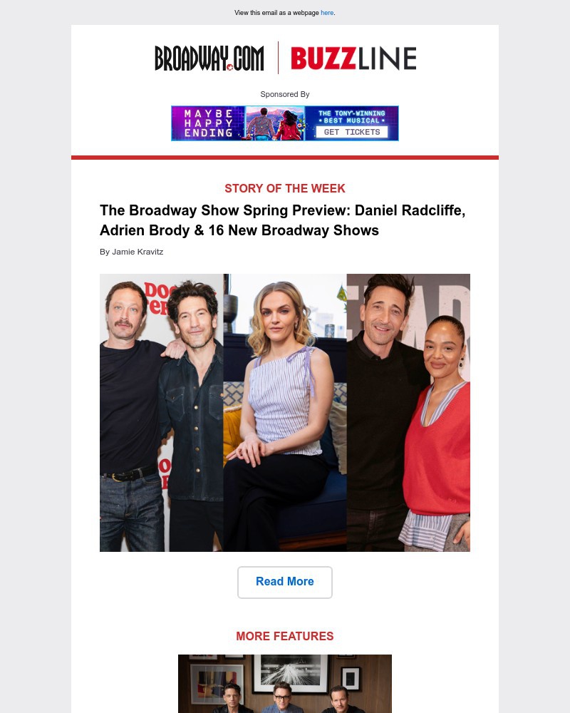 Screenshot of email sent to a Broadway NYC Newsletter subscriber
