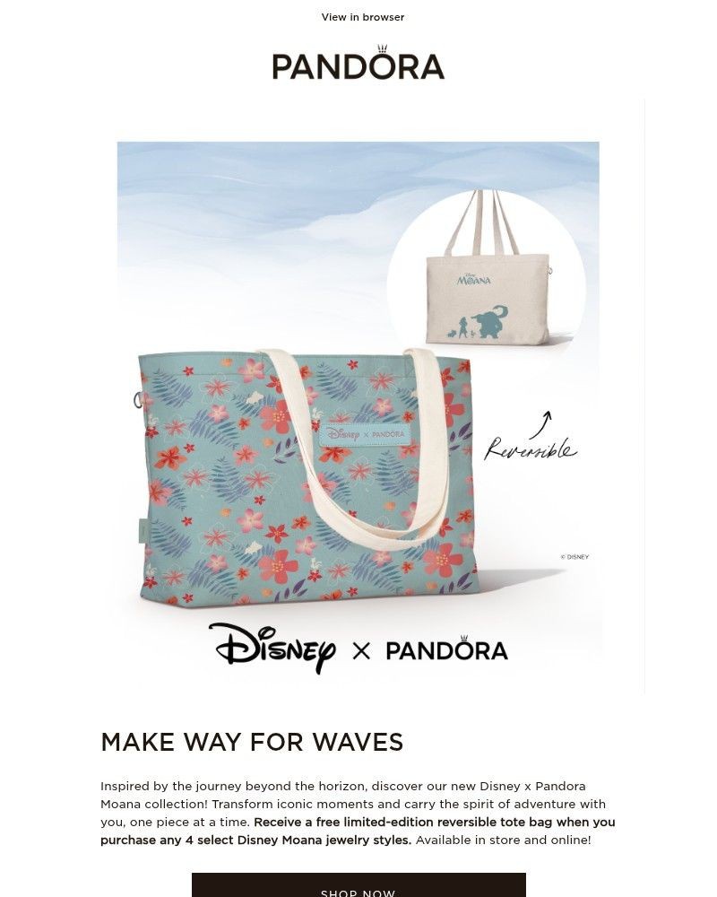 Screenshot of email sent to a Pandora Newsletter subscriber