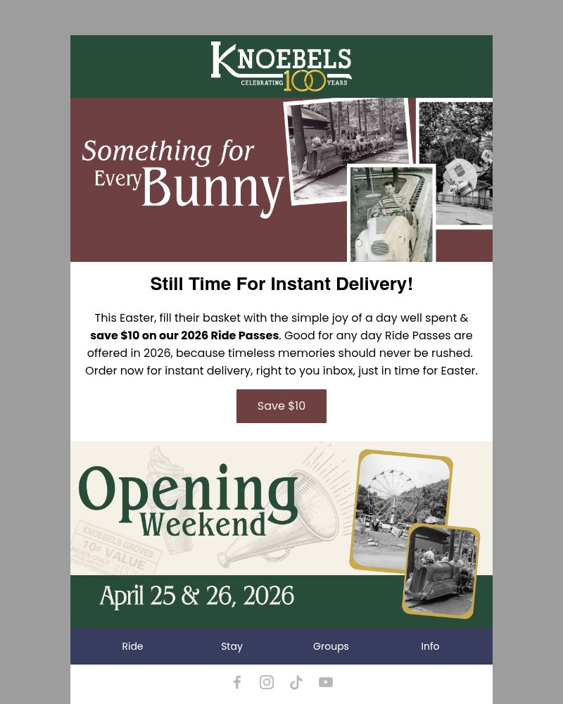 Screenshot of email sent to a Knoebels Newsletter subscriber