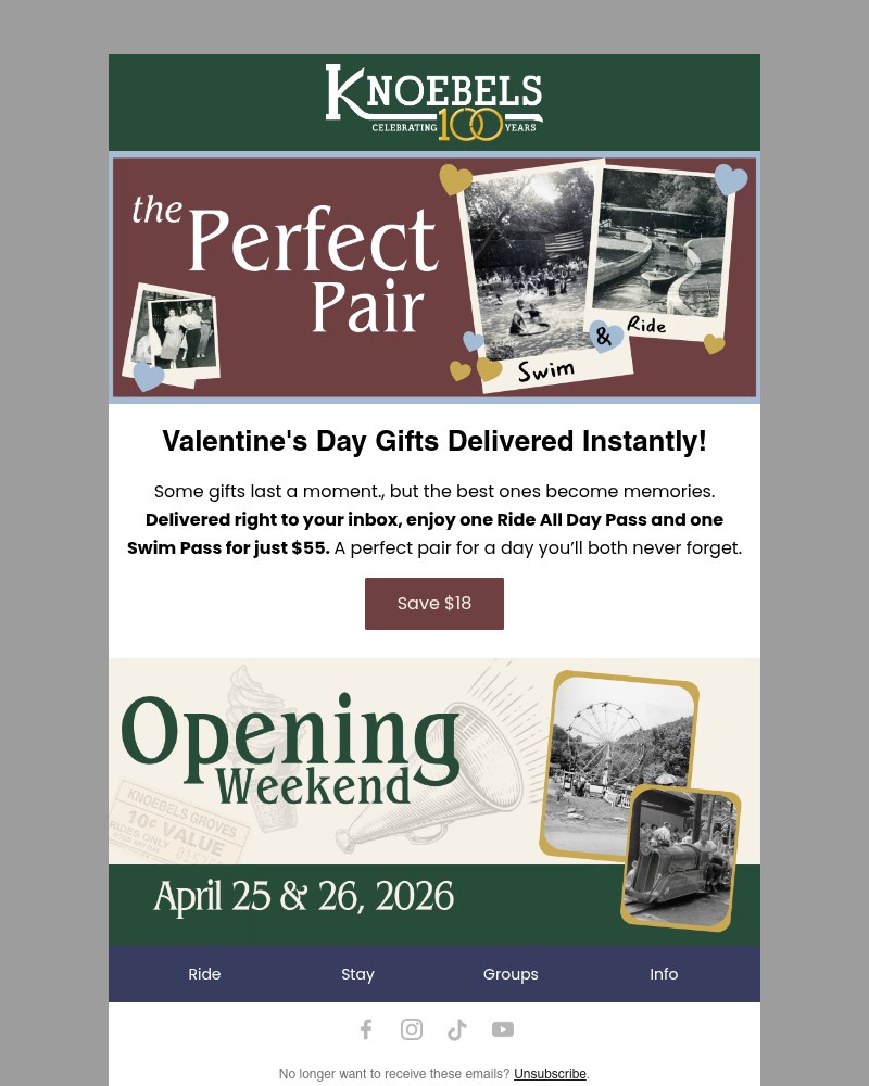 Screenshot of email sent to a Knoebels Newsletter subscriber