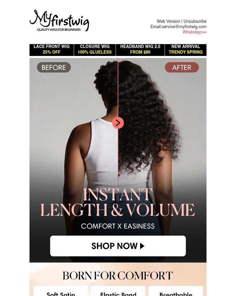 Screenshot of email sent to a My First Wig Newsletter subscriber